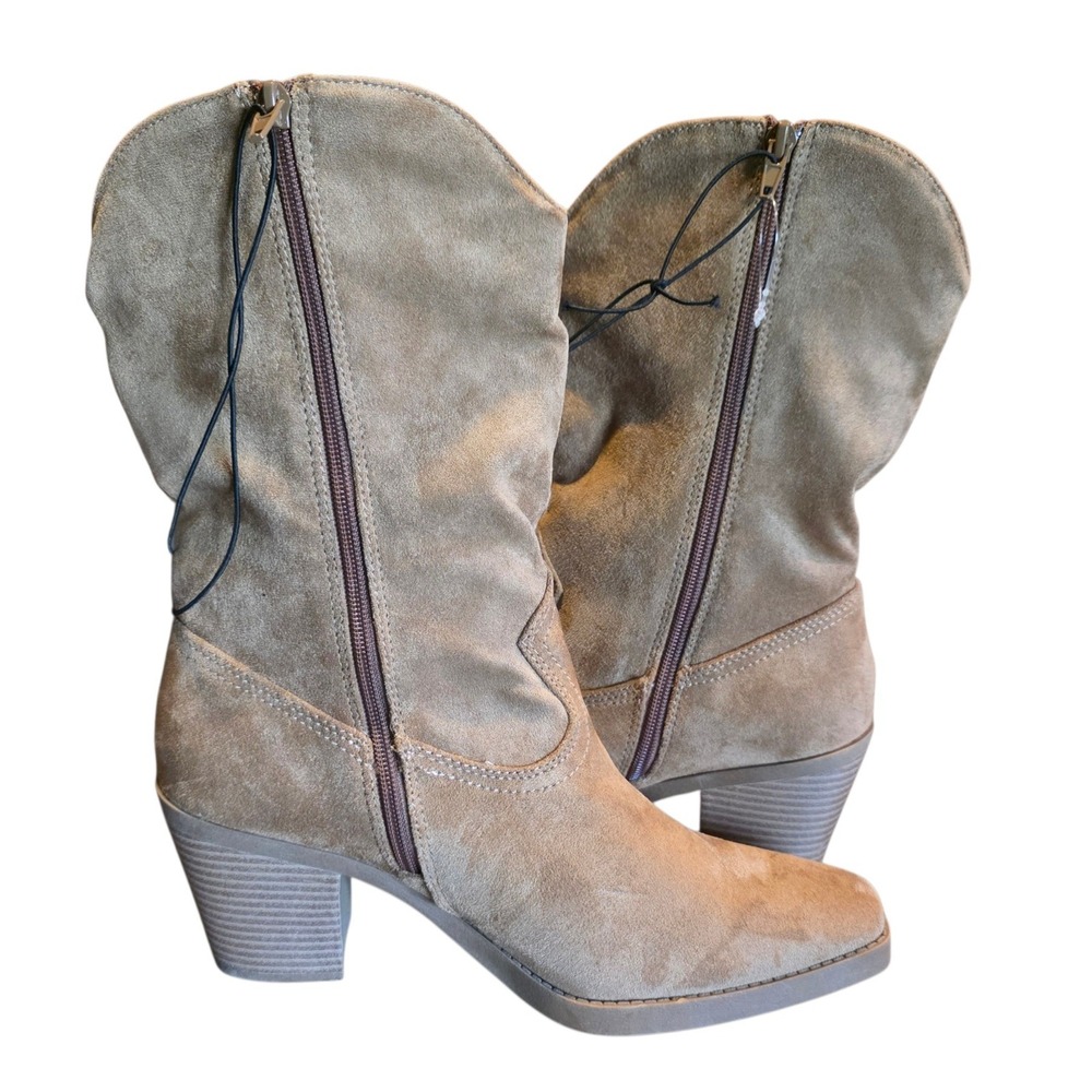 Pop Framework Womens Taupe Faux Suede Western Cowboy Boots Square Toe Size 10M - Picture 4 of 11